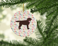 Chocolate Labrador Retriever Merry Christmas Ceramic Ornament - Personalized Holiday Decor for Dog Lovers