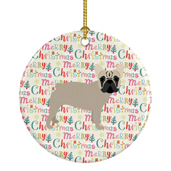 French Bulldog Merry Christmas Ceramic Ornament - Personalized Holiday Tree Decoration, High-Gloss Finish, 2.8125 Inches