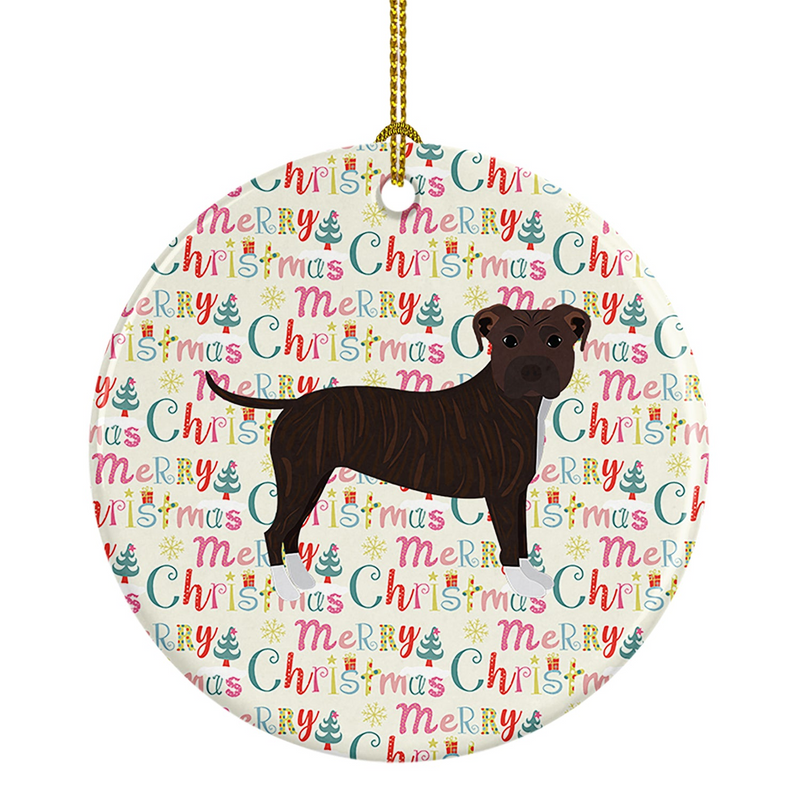 Staffordshire Bull Terrier Merry Christmas Ceramic Ornament - Festive Holiday Tree Decoration for Dog Lovers