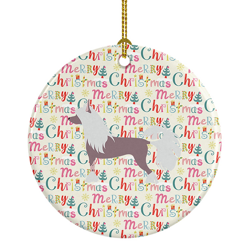 Chinese Crested Merry Christmas Ceramic Ornament | Perfect Holiday Decor for Dog Lovers