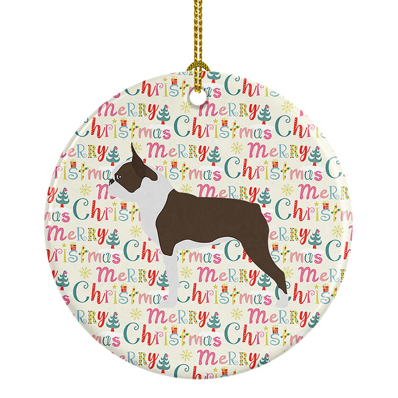 Boston Terrier Merry Christmas Ceramic Ornament - Personalized Keepsake, Festive Tree Decor - Made in USA