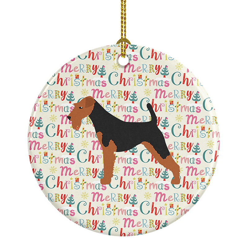 Airedale Terrier Merry Christmas Ceramic Ornament - Festive Holiday Decor, Personalized Gift, Vibrant Breed-Specific Artwork