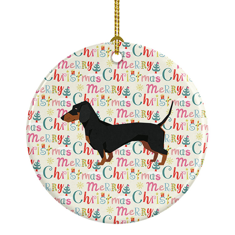 Dachshund Merry Christmas Ceramic Ornament - Personalized Festive Holiday Decor