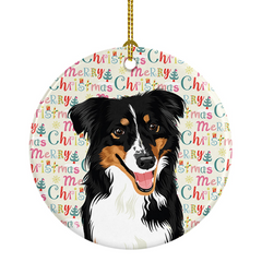 Charming Australian Shepherd Black Tricolor Christmas Ceramic Ornament - Festive Holiday Decor