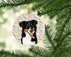 Charming Australian Shepherd Black Tricolor Christmas Ceramic Ornament - Festive Holiday Decor