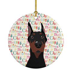 Doberman Pinscher Ceramic Ornament with Black Cropped Ears - Personalized Christmas Tree Decoration