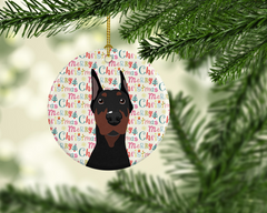 Doberman Pinscher Ceramic Ornament with Black Cropped Ears - Personalized Christmas Tree Decoration