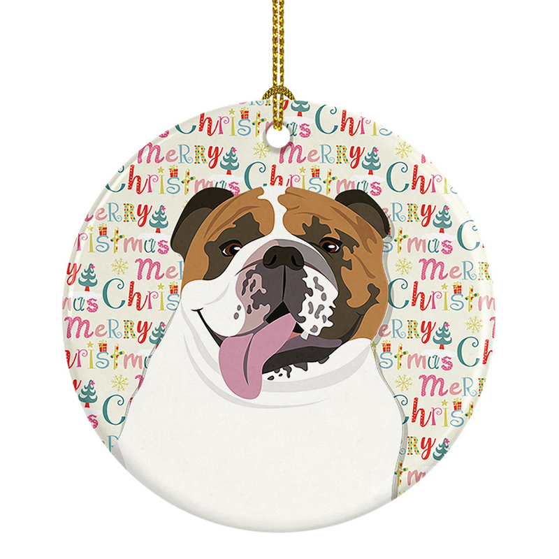 Personalized English Bulldog Tricolor Christmas Ornament - Unique Ceramic Holiday Decor