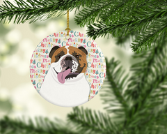 Personalized English Bulldog Tricolor Christmas Ornament - Unique Ceramic Holiday Decor