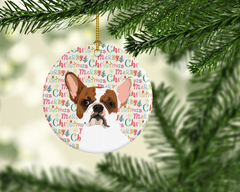 Charming French Bulldog White #2 Christmas Ceramic Ornament - Festive Holiday Decor | High-Quality, Personalizable, USA Made