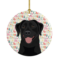 Labrador Retriever Black Christmas Ceramic Ornament - Personalized Holiday Decoration - 2.8125" Round Porcelain Ornament