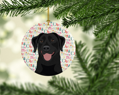 Labrador Retriever Black Christmas Ceramic Ornament - Personalized Holiday Decoration - 2.8125" Round Porcelain Ornament