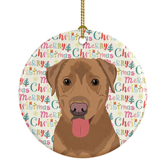 Festive Labrador Retriever Red Christmas Ceramic Ornament - Personalized Holiday Decor, 2.8125" Diameter