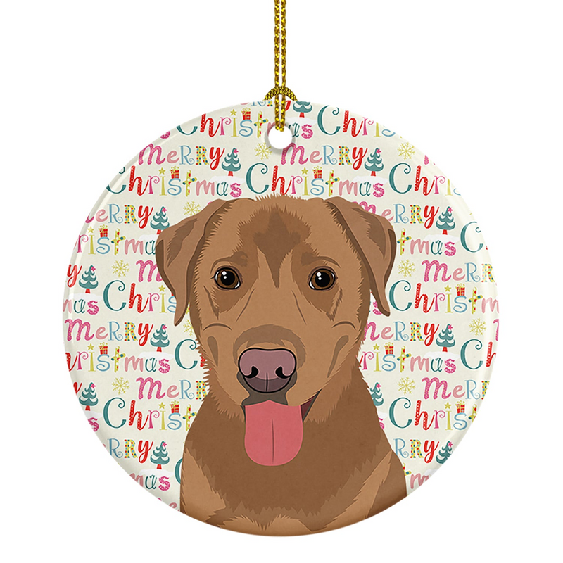 Festive Labrador Retriever Red Christmas Ceramic Ornament - Personalized Holiday Decor, 2.8125