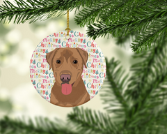 Festive Labrador Retriever Red Christmas Ceramic Ornament - Personalized Holiday Decor, 2.8125" Diameter