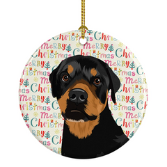 Personalized Festive Rottweiler Black and Rust Ceramic Christmas Ornament - Holiday Decor