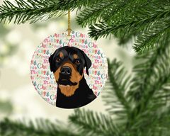 Personalized Festive Rottweiler Black and Rust Ceramic Christmas Ornament - Holiday Decor