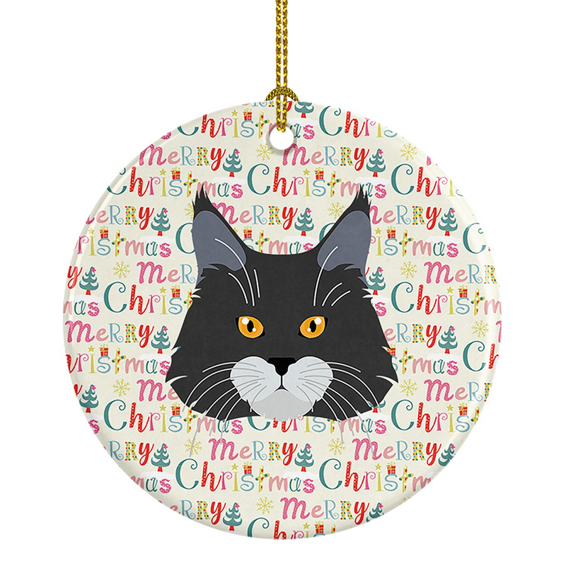 Maine Coon Cat Christmas Ceramic Ornament – Personalized Holiday Decoration