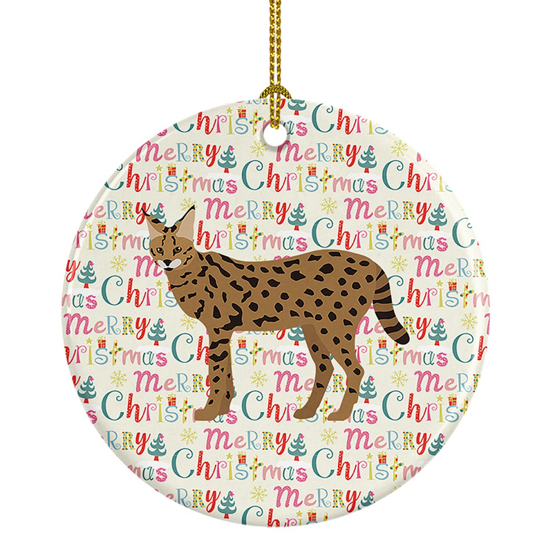 Savannah Cat Christmas Ceramic Ornament - Personalized Festive Holiday Decor