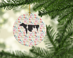 Personalized Holstein Cow Christmas Ornament - Handmade Ceramic Farm Animal Keepsake, Festive Holiday Decoration