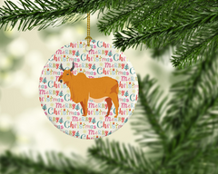 Zebu Indicine Cow Christmas Ceramic Ornament - Add Festive Farm Charm to Your Tree