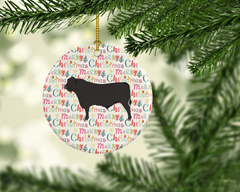 Charming Black Angus Cow Christmas Ceramic Ornament - Personalized Holiday Decor