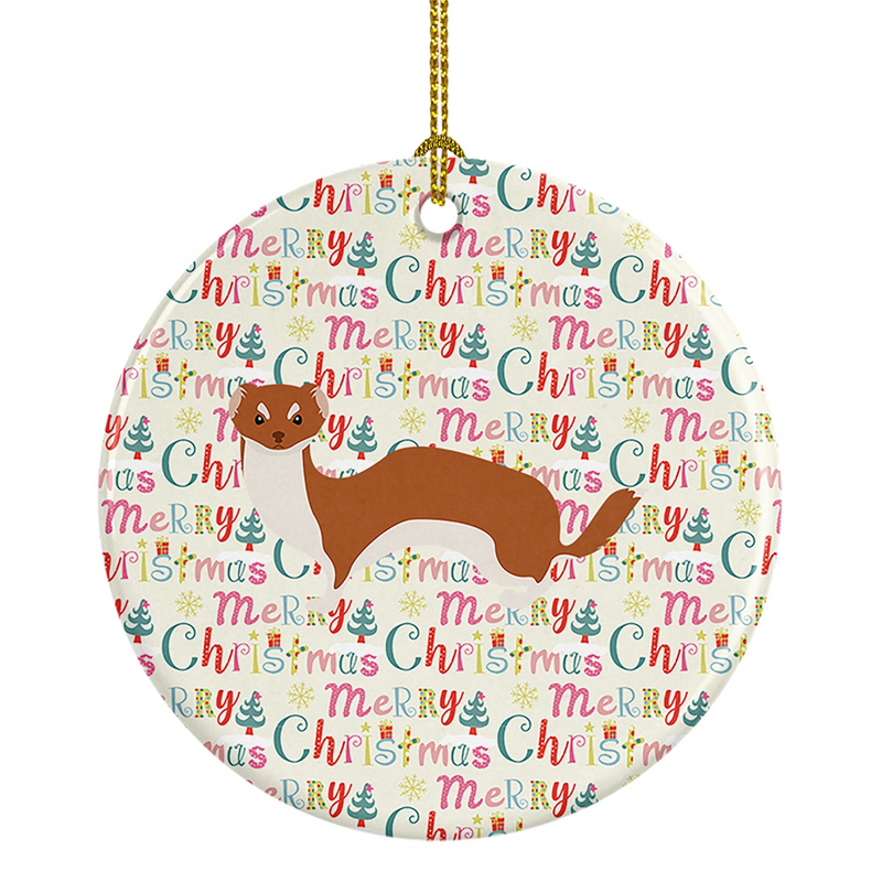 Weasel Christmas Ceramic Ornament - Personalized Holiday Keepsake - 2.8125 Inch Porcelain Decoration with Vibrant Artwork - Ideal for Christmas Tree Decor - Made in USA