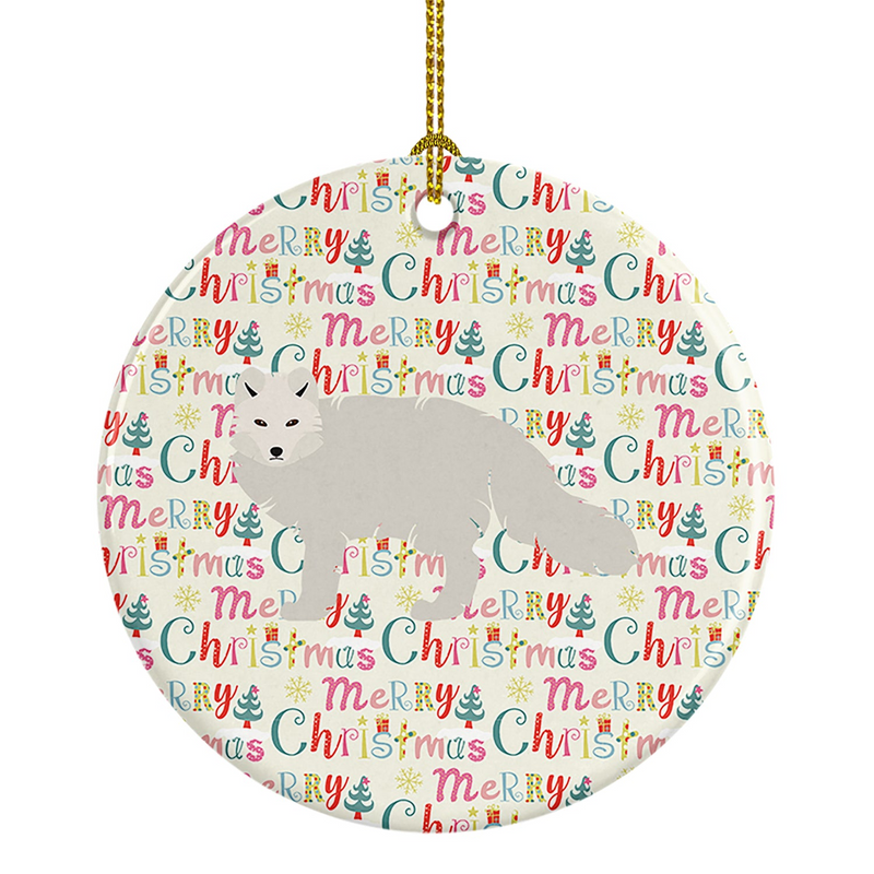 White Arctic Fox Christmas Ceramic Ornament | Personalized Porcelain Holiday Decoration | Made in USA