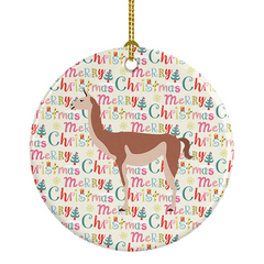 Personalized Guanaco Christmas Ceramic Ornament - Vibrant Holiday Tree Decoration, 2.8125" with Gold Cord, Ideal Gift for Animal Lovers