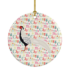 Personalized Silver Pheasant Christmas Ceramic Ornament - Elegant Holiday Keepsake - Made in USA