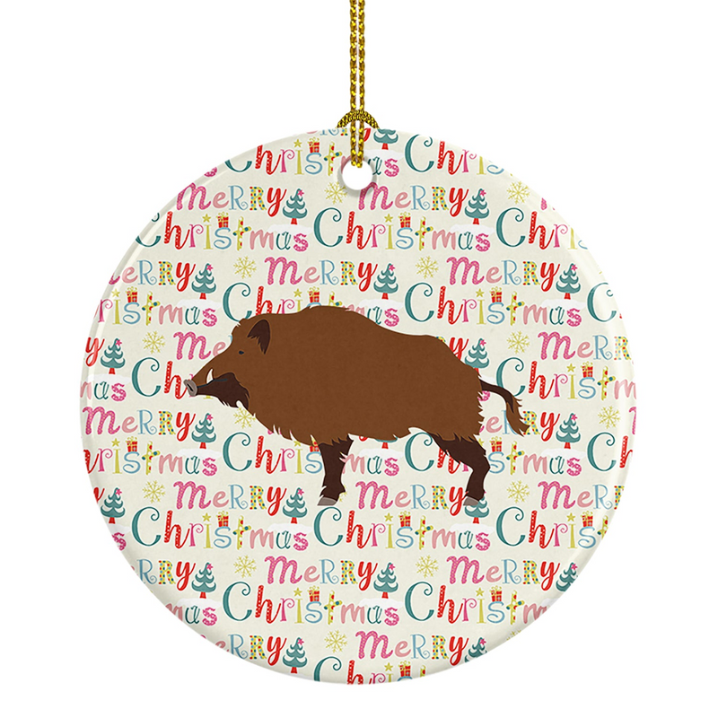 Wild Boar Pig Christmas Ceramic Ornament - Handcrafted Porcelain Tree Decoration | Perfect Holiday Gift | 2.8125 Inches