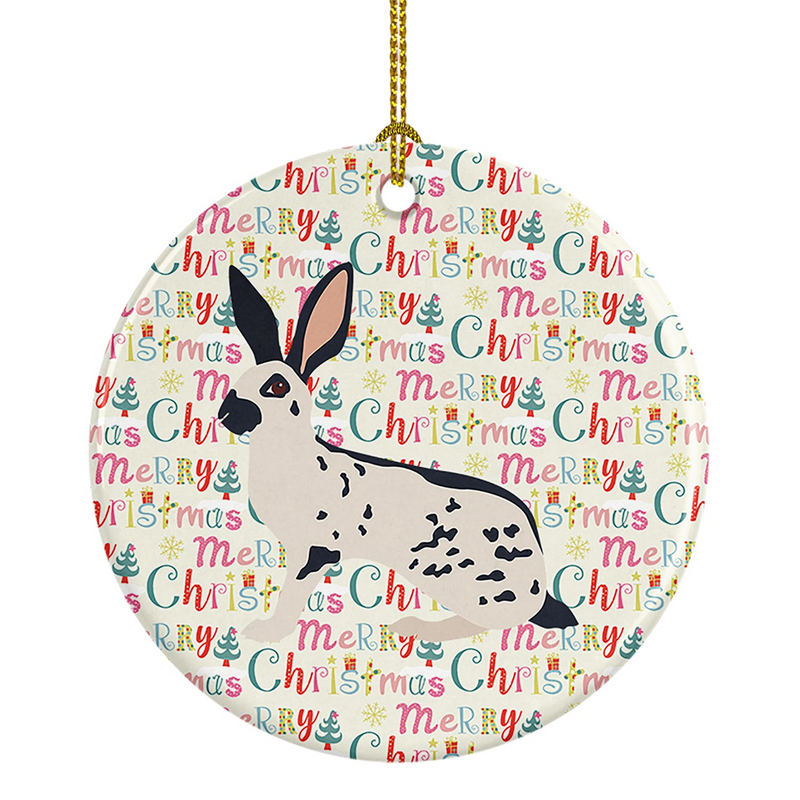 English Spot Rabbit Christmas Ceramic Ornament - Personalized Holiday Decoration, Made in USA