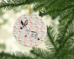 English Spot Rabbit Christmas Ceramic Ornament - Personalized Holiday Decoration, Made in USA