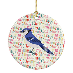 Jay Bird Christmas Ceramic Ornament - Personalized Porcelain Holiday Decoration, 2.8125" Diameter - Festive Tree Adornment with Gold Hanging Cord - Made in the USA