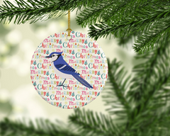 Jay Bird Christmas Ceramic Ornament - Personalized Porcelain Holiday Decoration, 2.8125" Diameter - Festive Tree Adornment with Gold Hanging Cord - Made in the USA