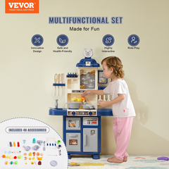 VEVOR 48-Piece Kids Kitchen Playset - Blue - Interactive Cooking Toy Set for Imaginative Play