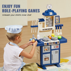 VEVOR 48-Piece Kids Kitchen Playset - Blue - Interactive Cooking Toy Set for Imaginative Play