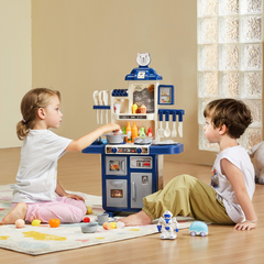 VEVOR 48-Piece Kids Kitchen Playset - Blue - Interactive Cooking Toy Set for Imaginative Play