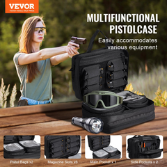 VEVOR Tactical Pistol Backpack - 2 Pistol Cases, 6 Magazine Slots for Shooting & Hunting - Durable 600D Polyester, Black