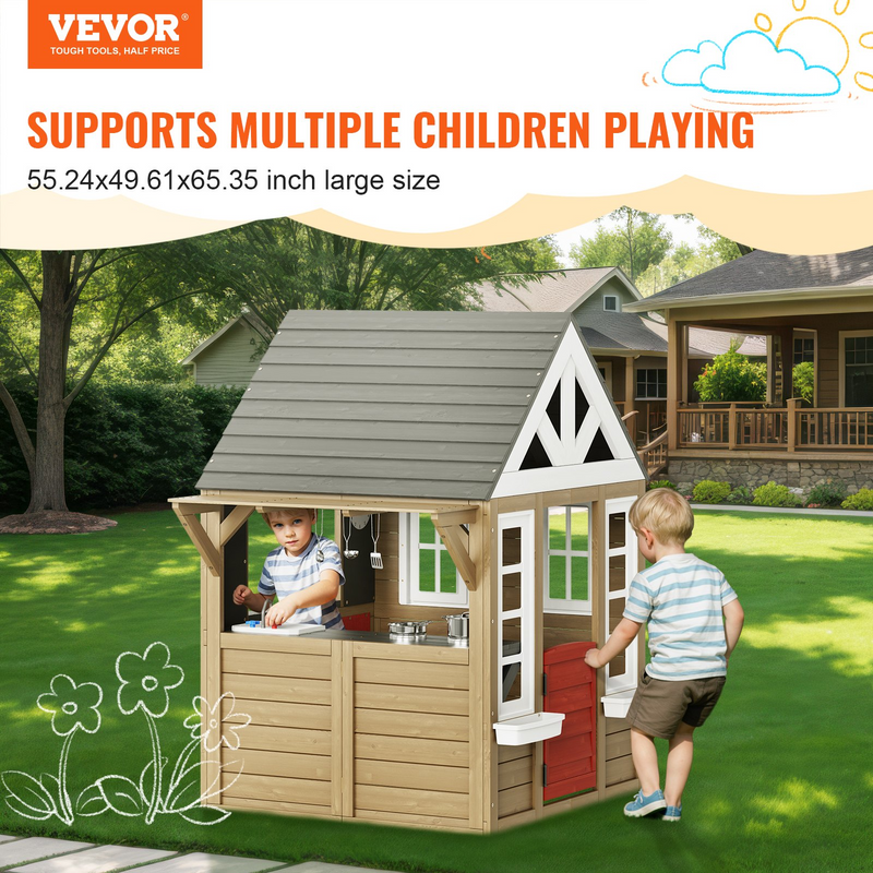 VEVOR Outdoor Wooden Playhouse for Kids – Garden Games Cottage with Door, Window & Sink – Perfect Backyard Gift for Children Ages 2-8