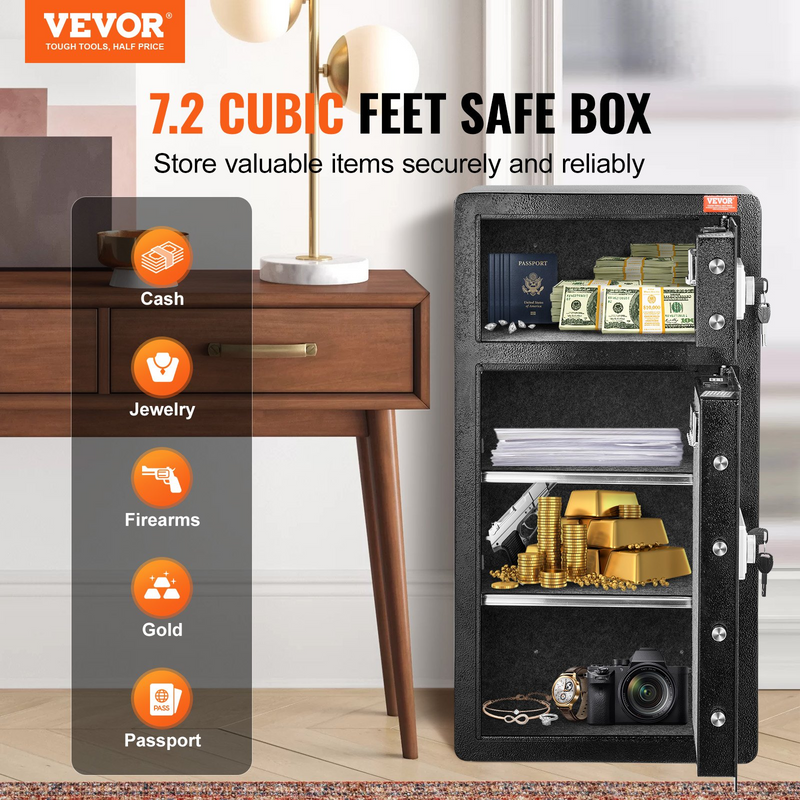 VEVOR 7.2 cu.ft Double Door Safe Box with Key Lock & Password Cabinet - Secure Your Valuables, Cash, Jewelry, and Documents