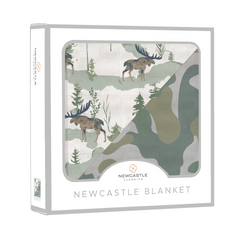 Mountain Moose and Hunter's Camo Newcastle Blanket - Soft, Cozy, 100% Natural Bamboo Muslin