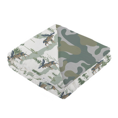 Mountain Moose and Hunter's Camo Newcastle Blanket - Soft, Cozy, 100% Natural Bamboo Muslin