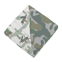 Mountain Moose and Hunter's Camo Newcastle Blanket - Soft, Cozy, 100% Natural Bamboo Muslin