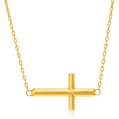 14k Yellow Gold Necklace with Polished Cross Design - Elegant & Timeless