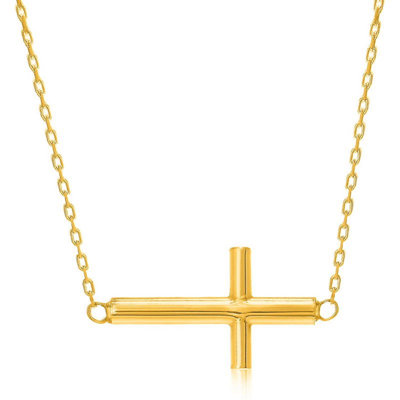 14k Yellow Gold Necklace with Polished Cross Design - Elegant & Timeless