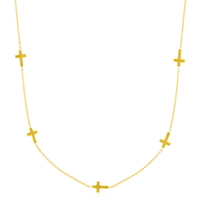 14k Yellow Gold Chain Necklace with Cross Stations – Elegant & Timeless Jewelry Piece