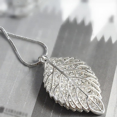 Stunning New Leaf Diamond Crystal Necklace in White Gold - Perfect Spring Jewelry