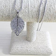 Stunning New Leaf Diamond Crystal Necklace in White Gold - Perfect Spring Jewelry