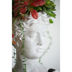 Greek Style Cement Head Planter - Unique Indoor Outdoor Home Garden Decor, 7" x 11"